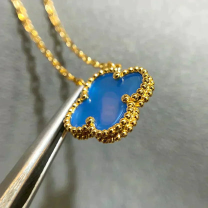 [⭐moonlume]CLOVER 15MM BLUE AGATE NECKLACE
