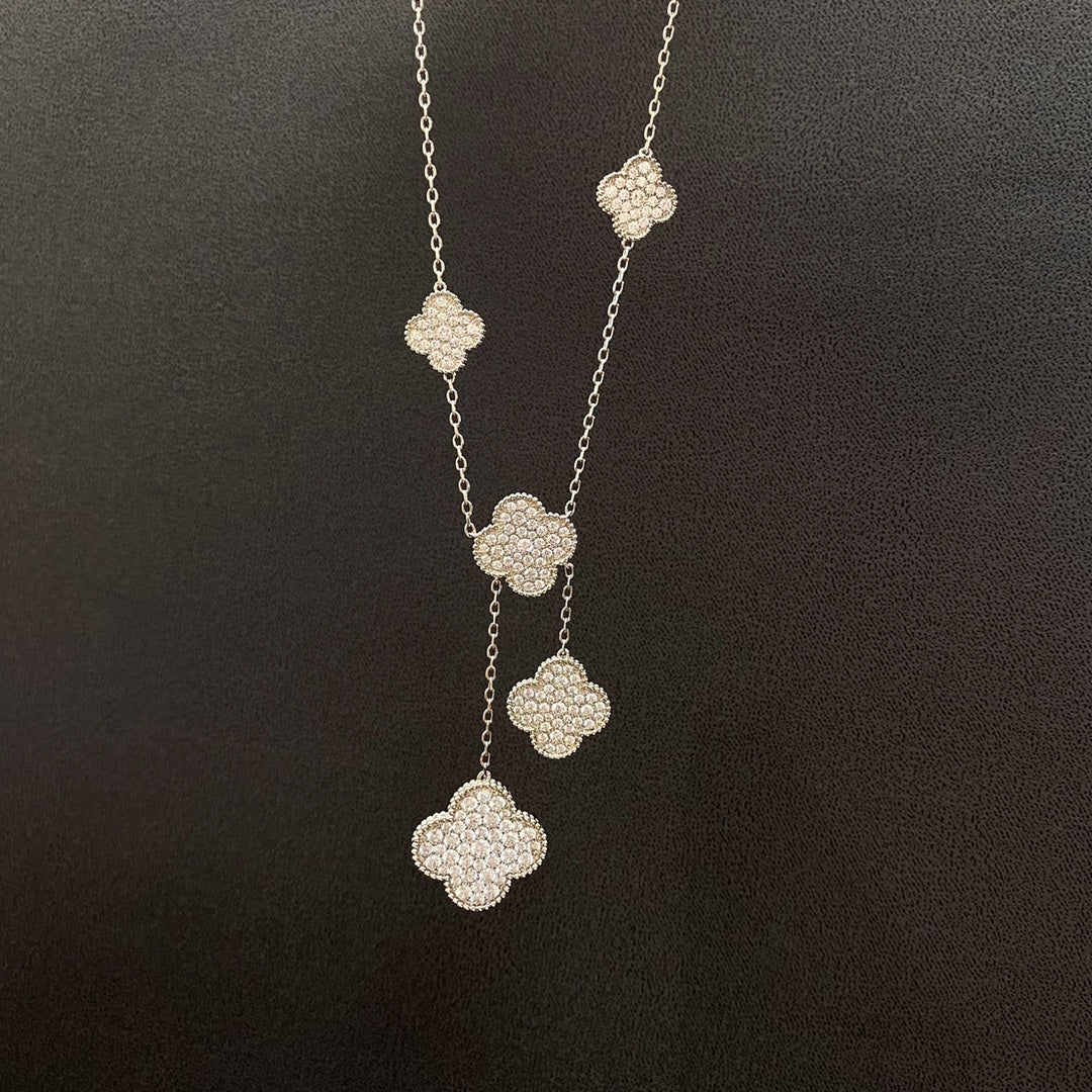 [⭐moonlume]CLOVER 5 MOTIFS SILVER DIAMONDS NECKLACE