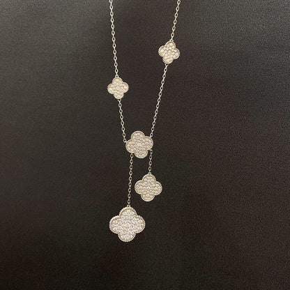 [⭐moonlume]CLOVER 5 MOTIFS SILVER DIAMONDS NECKLACE