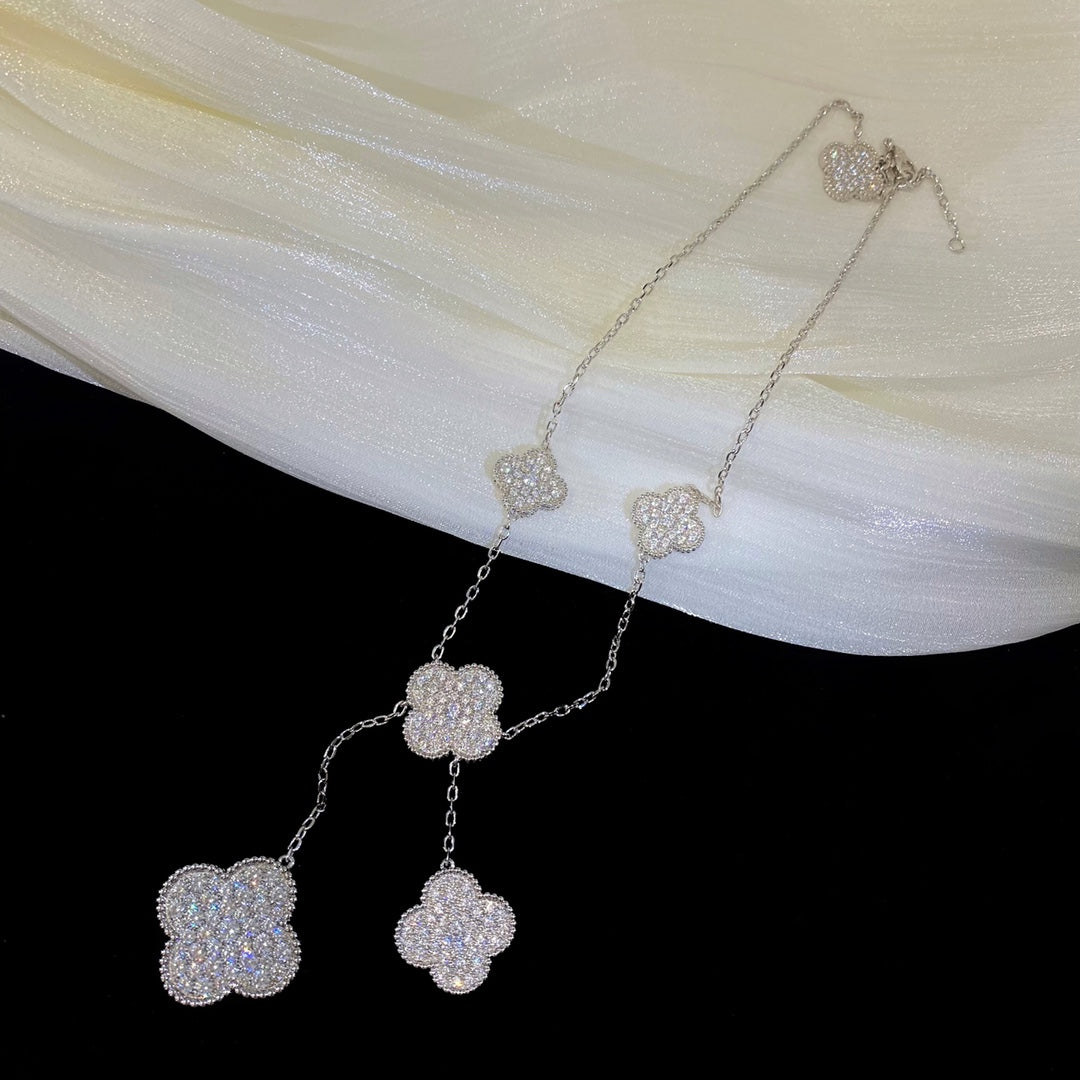 [⭐moonlume]CLOVER 5 MOTIFS SILVER DIAMONDS NECKLACE