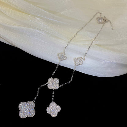 [⭐moonlume]CLOVER 5 MOTIFS SILVER DIAMONDS NECKLACE