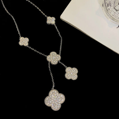 [⭐moonlume]CLOVER 5 MOTIFS SILVER DIAMONDS NECKLACE