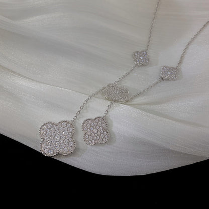 [⭐moonlume]CLOVER 5 MOTIFS SILVER DIAMONDS NECKLACE