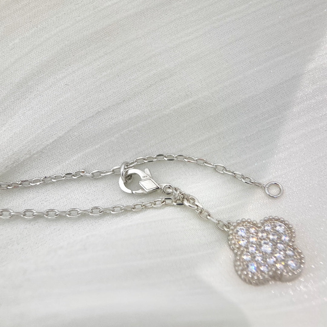 [⭐moonlume]CLOVER 5 MOTIFS SILVER DIAMONDS NECKLACE