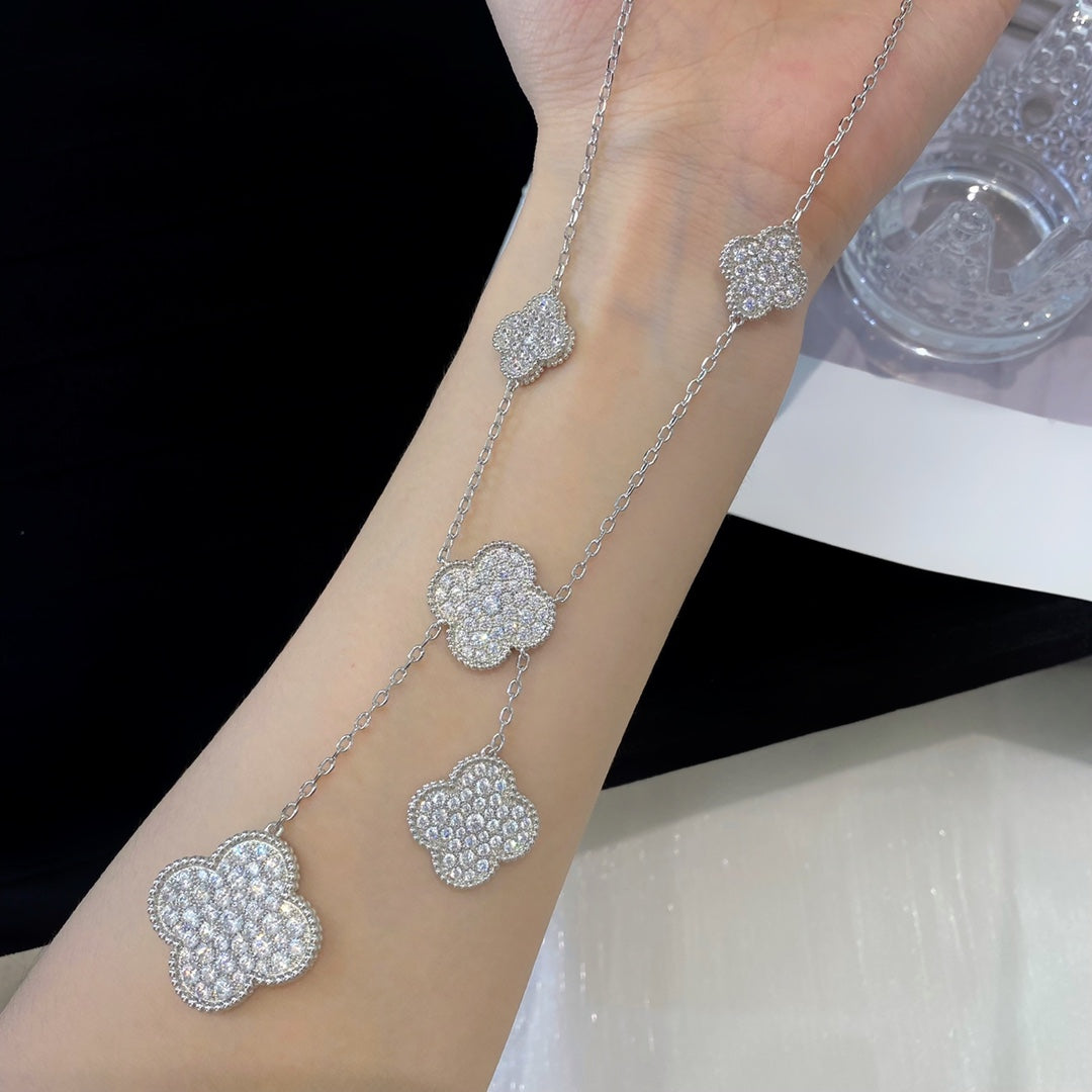 [⭐moonlume]CLOVER 5 MOTIFS SILVER DIAMONDS NECKLACE