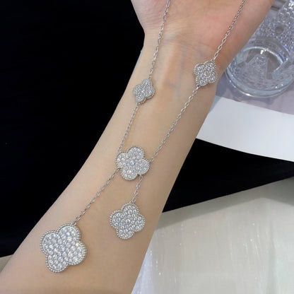 [⭐moonlume]CLOVER 5 MOTIFS SILVER DIAMONDS NECKLACE