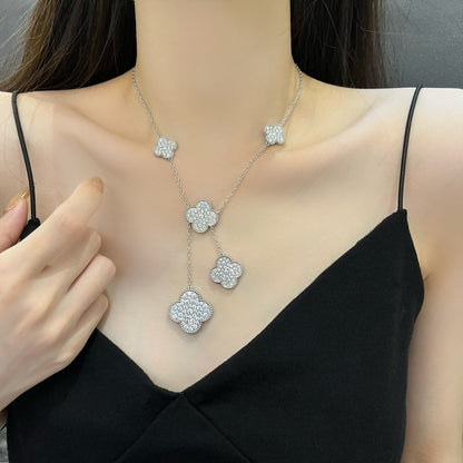 [⭐moonlume]CLOVER 5 MOTIFS SILVER DIAMONDS NECKLACE