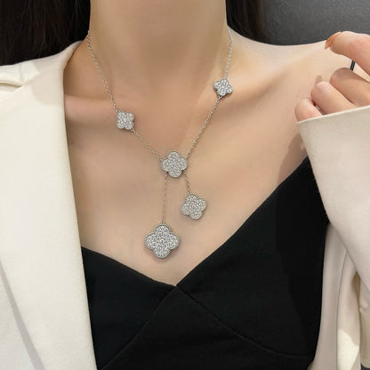 [⭐moonlume]CLOVER 5 MOTIFS SILVER DIAMONDS NECKLACE