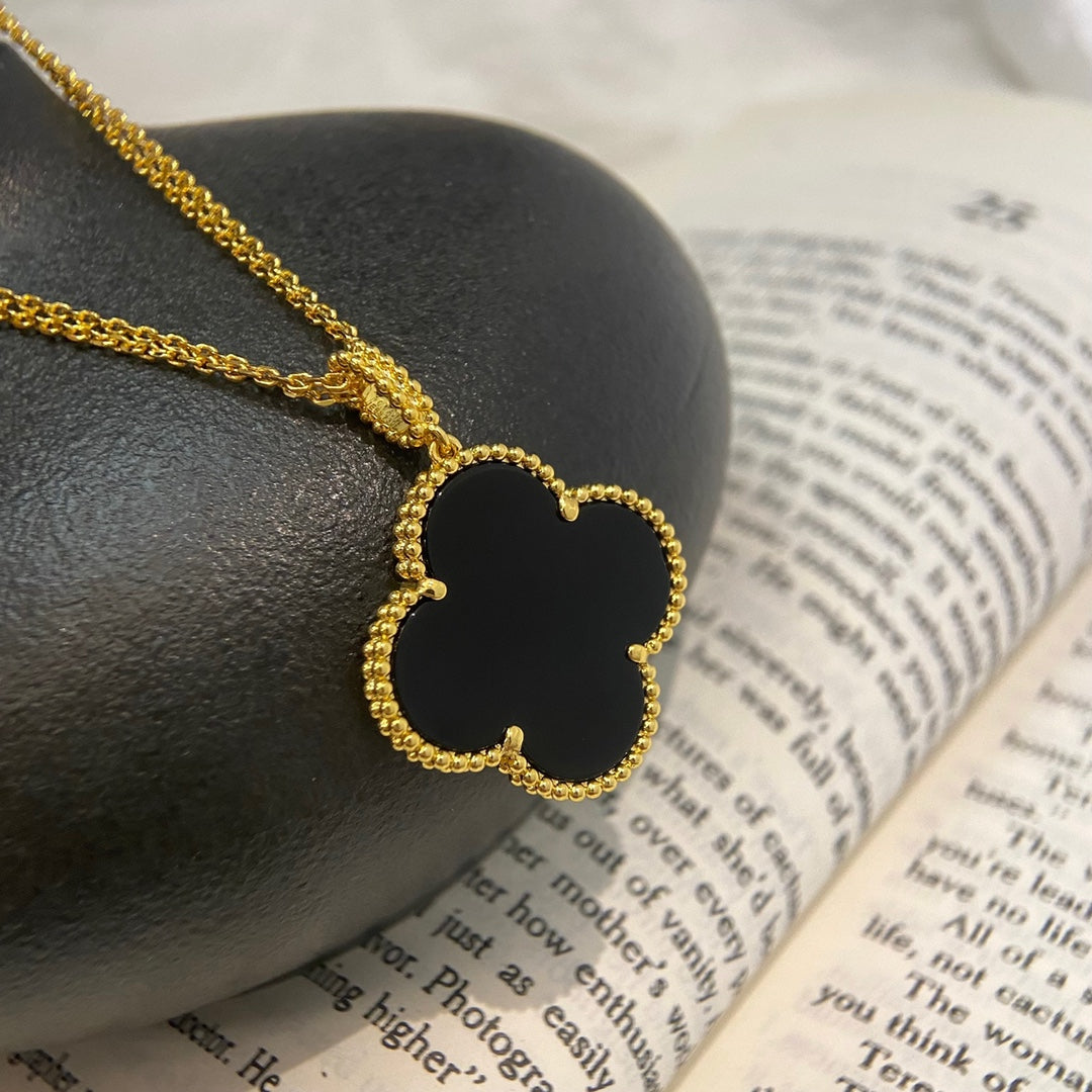 [⭐moonlume]CLOVER 25MM NECKLACE GOLD ONYX