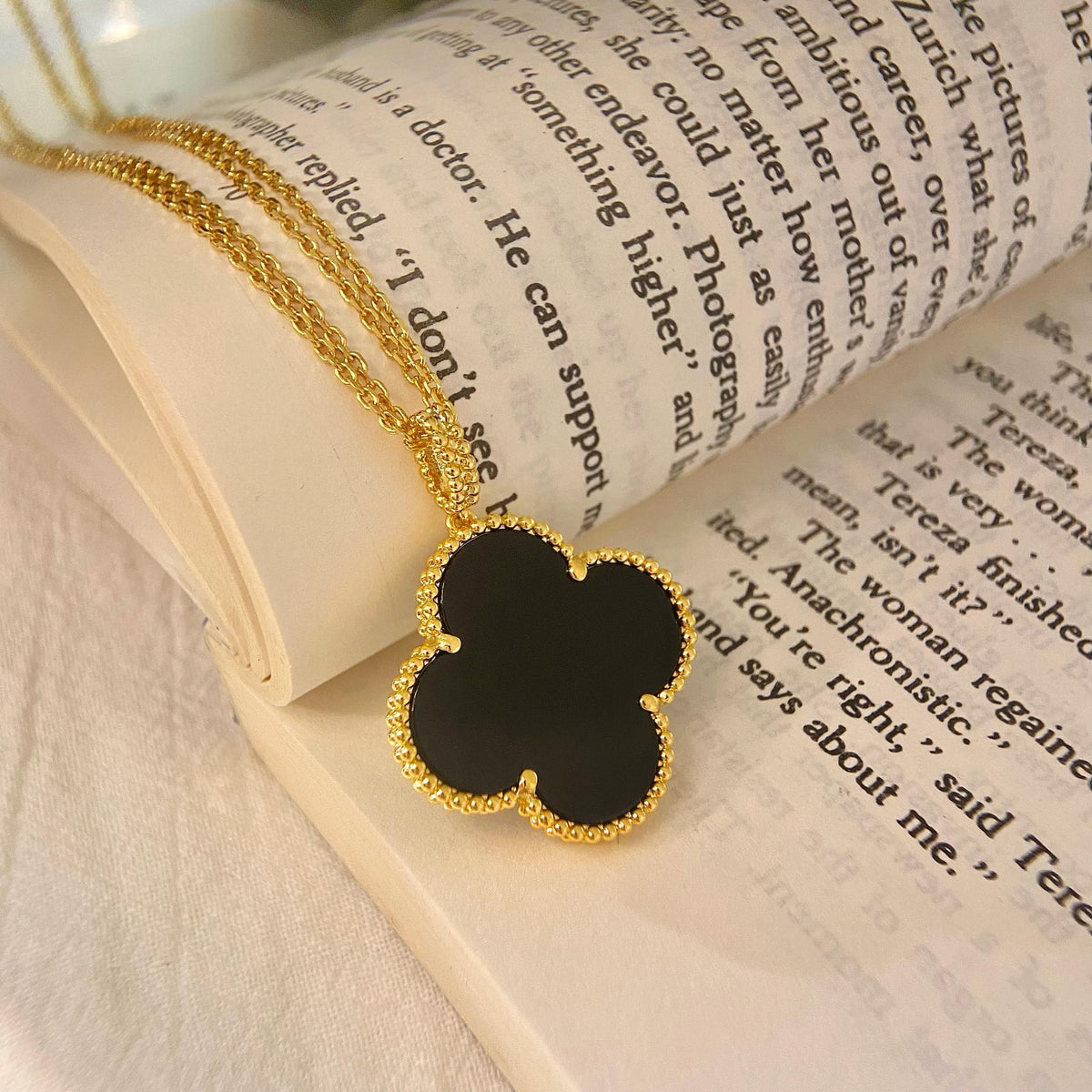 [⭐moonlume]CLOVER 25MM NECKLACE GOLD ONYX