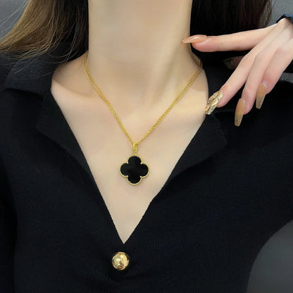 [⭐moonlume]CLOVER 25MM NECKLACE GOLD ONYX