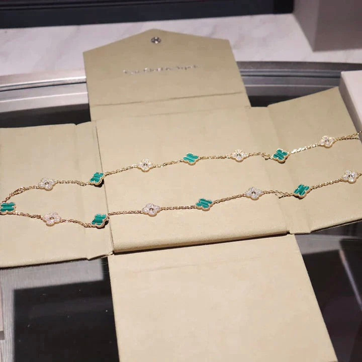 [⭐moonlume]CLOVER 20 MOTIFS MALACHITE DIAMOND NECKLACE