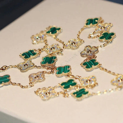 [⭐moonlume]CLOVER 20 MOTIFS MALACHITE DIAMOND NECKLACE
