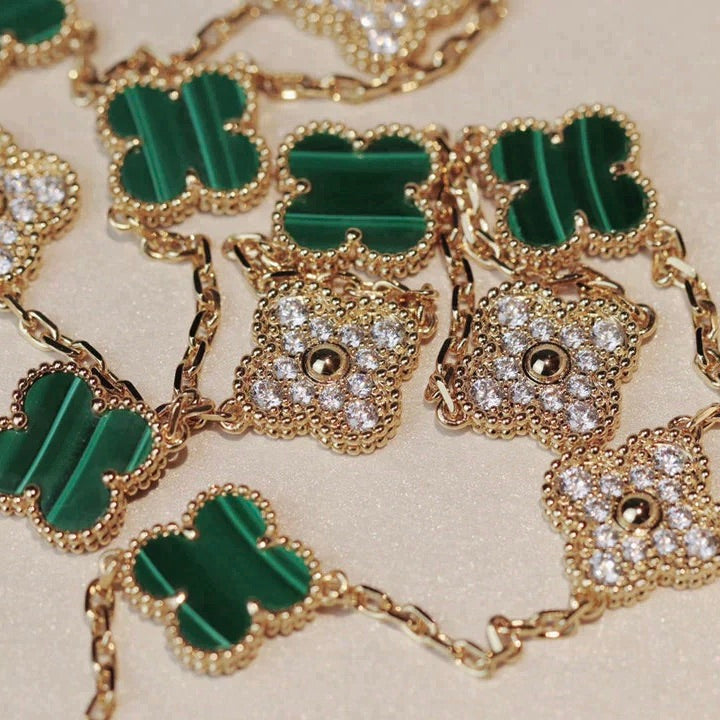 [⭐moonlume]CLOVER 20 MOTIFS MALACHITE DIAMOND NECKLACE