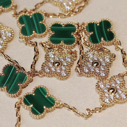 [⭐moonlume]CLOVER 20 MOTIFS MALACHITE DIAMOND NECKLACE
