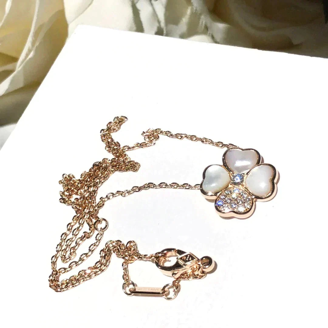 [⭐moonlume]CLOVER MOP DIAMOND ROSE GOLD NECKLACE
