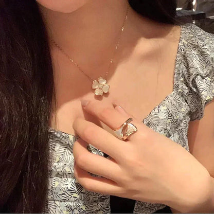 [⭐moonlume]CLOVER MOP DIAMOND ROSE GOLD NECKLACE