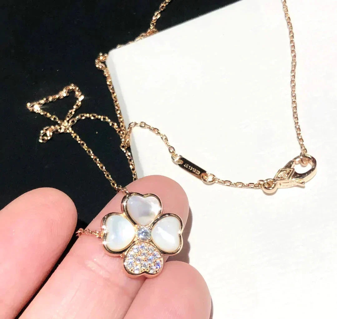 [⭐moonlume]CLOVER MOP DIAMOND ROSE GOLD NECKLACE