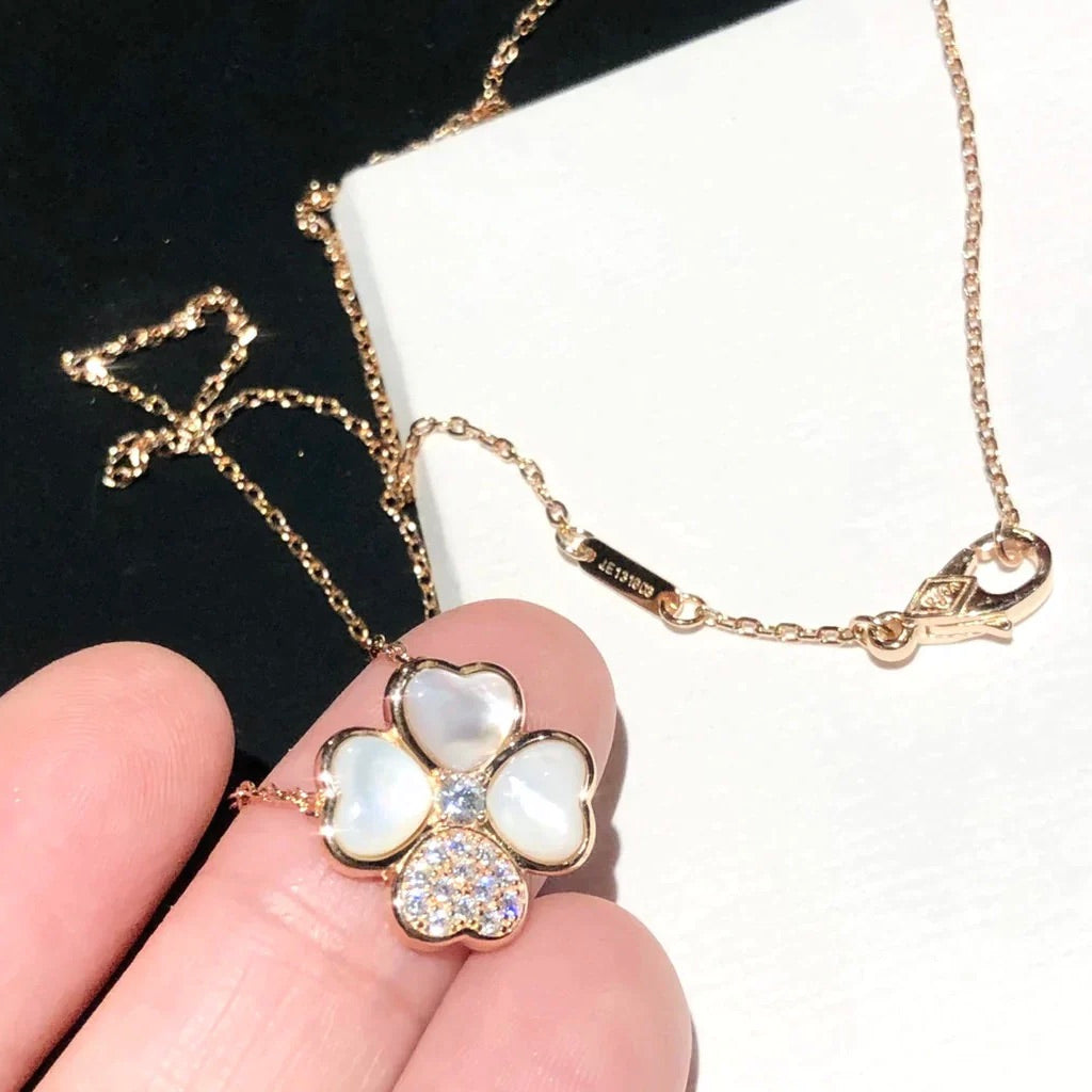[⭐moonlume]CLOVER MOP DIAMOND ROSE GOLD NECKLACE