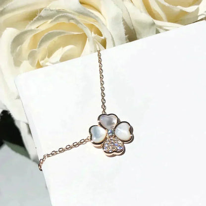 [⭐moonlume]CLOVER MOP DIAMOND ROSE GOLD NECKLACE
