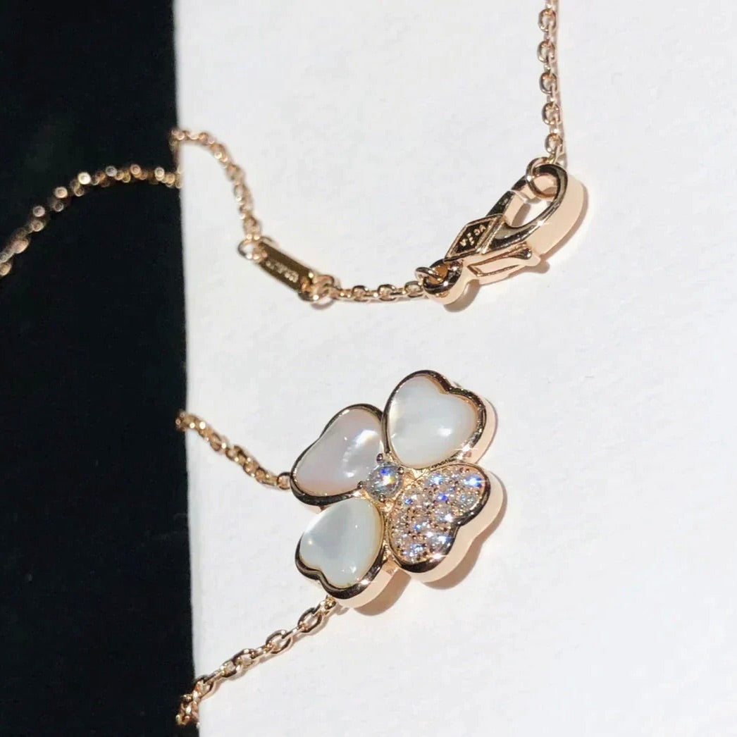 [⭐moonlume]CLOVER MOP DIAMOND ROSE GOLD NECKLACE