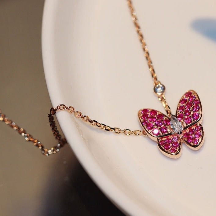 [⭐moonlume]BUTTERFLY RED DIAMOND ROSE GOLD NECKLACE