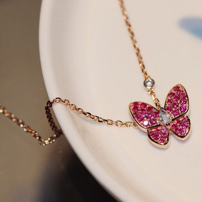 [⭐moonlume]BUTTERFLY RED DIAMOND ROSE GOLD NECKLACE