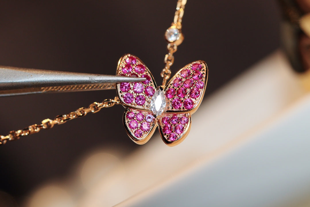 [⭐moonlume]BUTTERFLY RED DIAMOND ROSE GOLD NECKLACE