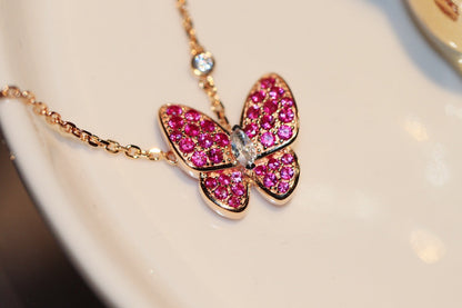 [⭐moonlume]BUTTERFLY RED DIAMOND ROSE GOLD NECKLACE