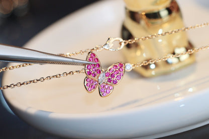 [⭐moonlume]BUTTERFLY RED DIAMOND ROSE GOLD NECKLACE