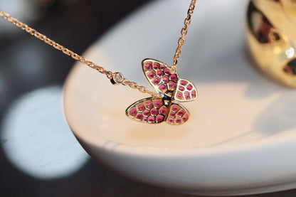 [⭐moonlume]BUTTERFLY RED DIAMOND ROSE GOLD NECKLACE