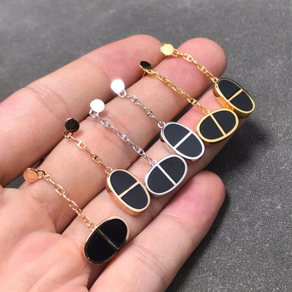 [⭐moonlume]CHAINE VERSO BLACK CERAMIC SILVER EARRINGS