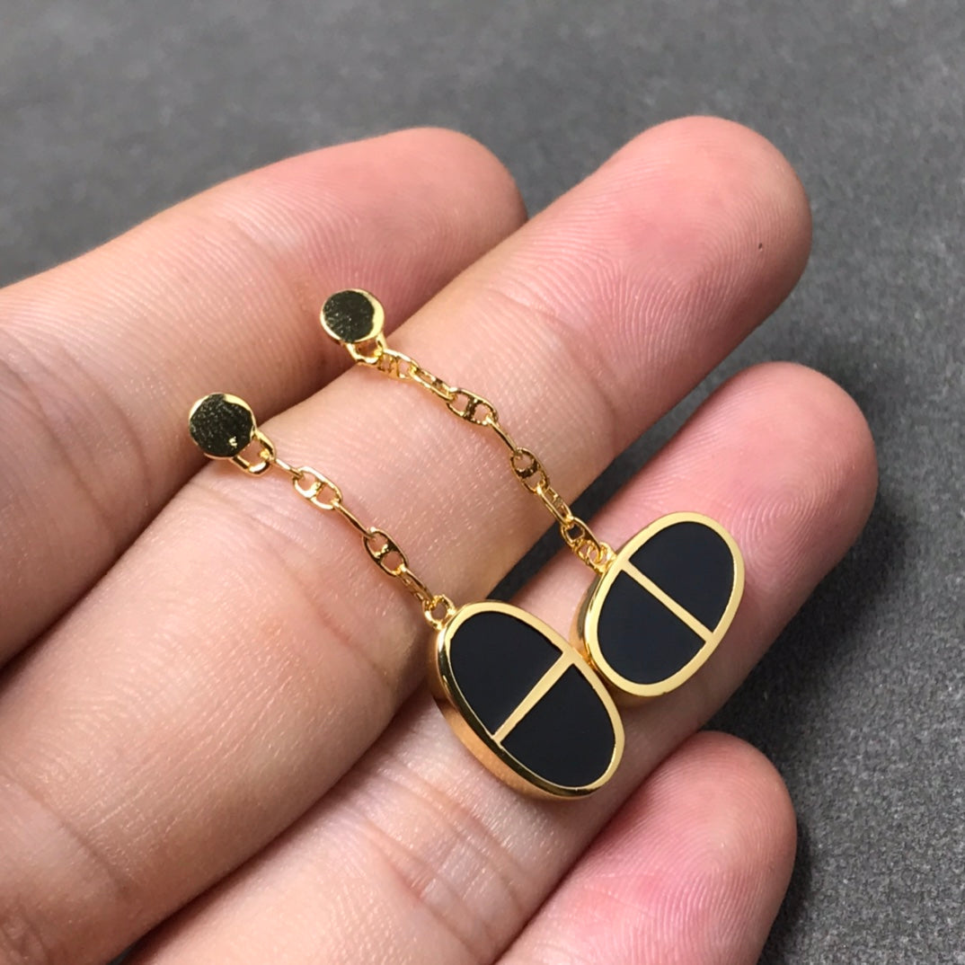 [⭐moonlume]CHAINE VERSO BLACK CERAMIC SILVER EARRINGS
