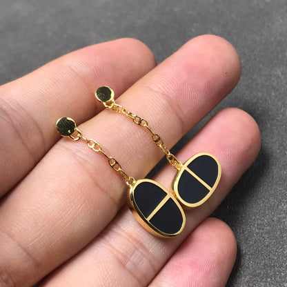 [⭐moonlume]CHAINE VERSO BLACK CERAMIC SILVER EARRINGS
