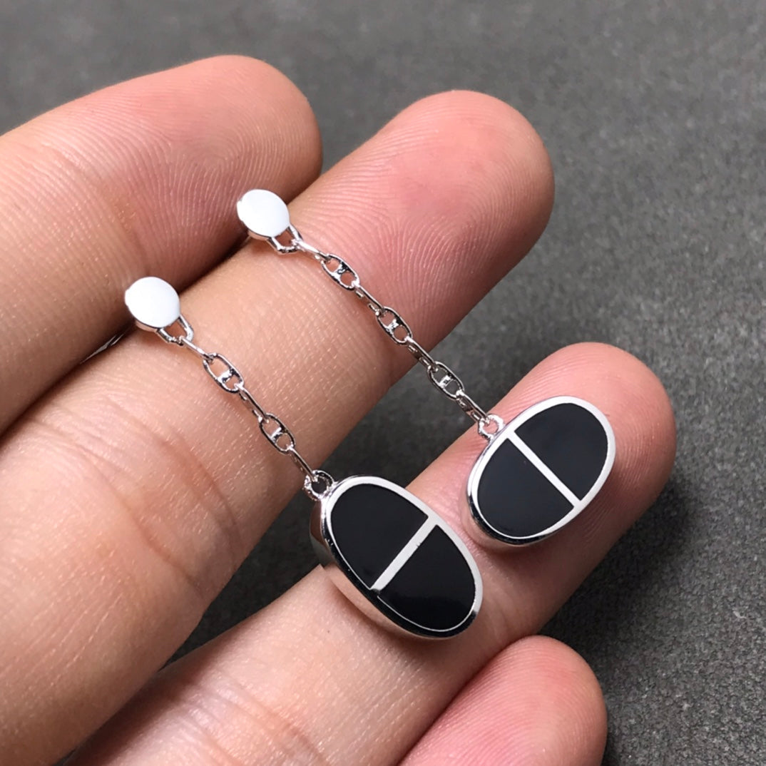 [⭐moonlume]CHAINE VERSO BLACK CERAMIC SILVER EARRINGS