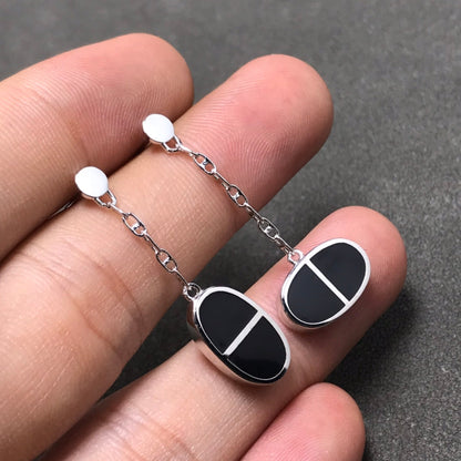 [⭐moonlume]CHAINE VERSO BLACK CERAMIC SILVER EARRINGS