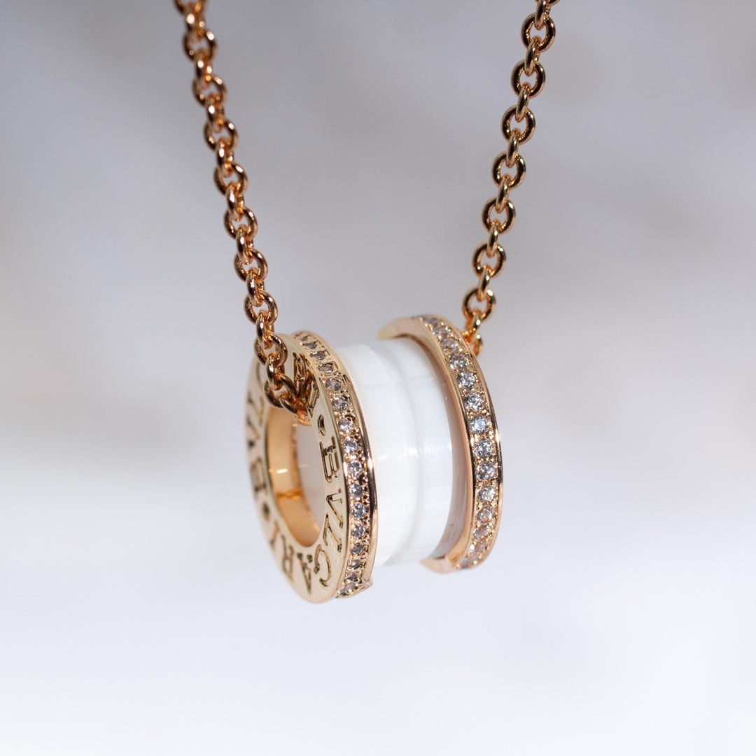 [⭐moonlume]ZERO 1 WHITE CERAMIC PINK GOLD DIAMOND NECKLACE