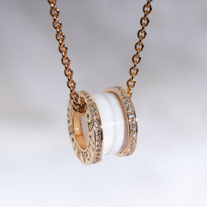 [⭐moonlume]ZERO 1 WHITE CERAMIC PINK GOLD DIAMOND NECKLACE