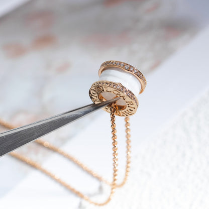 [⭐moonlume]ZERO 1 WHITE CERAMIC PINK GOLD DIAMOND NECKLACE