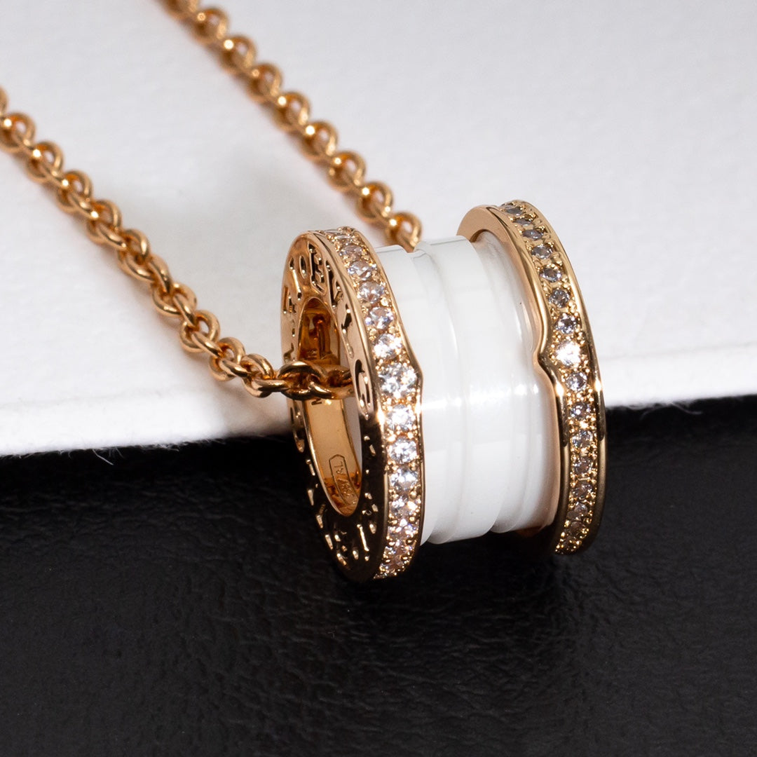 [⭐moonlume]ZERO 1 WHITE CERAMIC PINK GOLD DIAMOND NECKLACE
