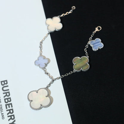 [⭐moonlume]CLOVER BRACELET 5 MOTIFS MOP CHALCEDONY SILVER