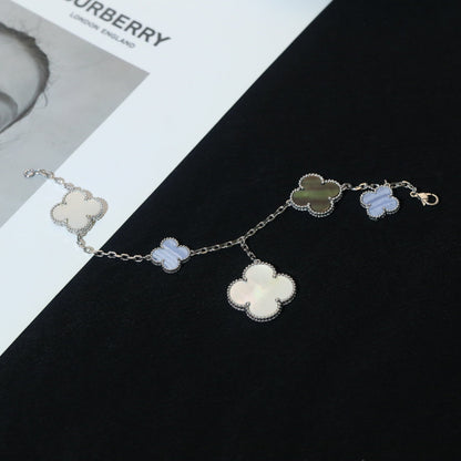 [⭐moonlume]CLOVER BRACELET 5 MOTIFS MOP CHALCEDONY SILVER