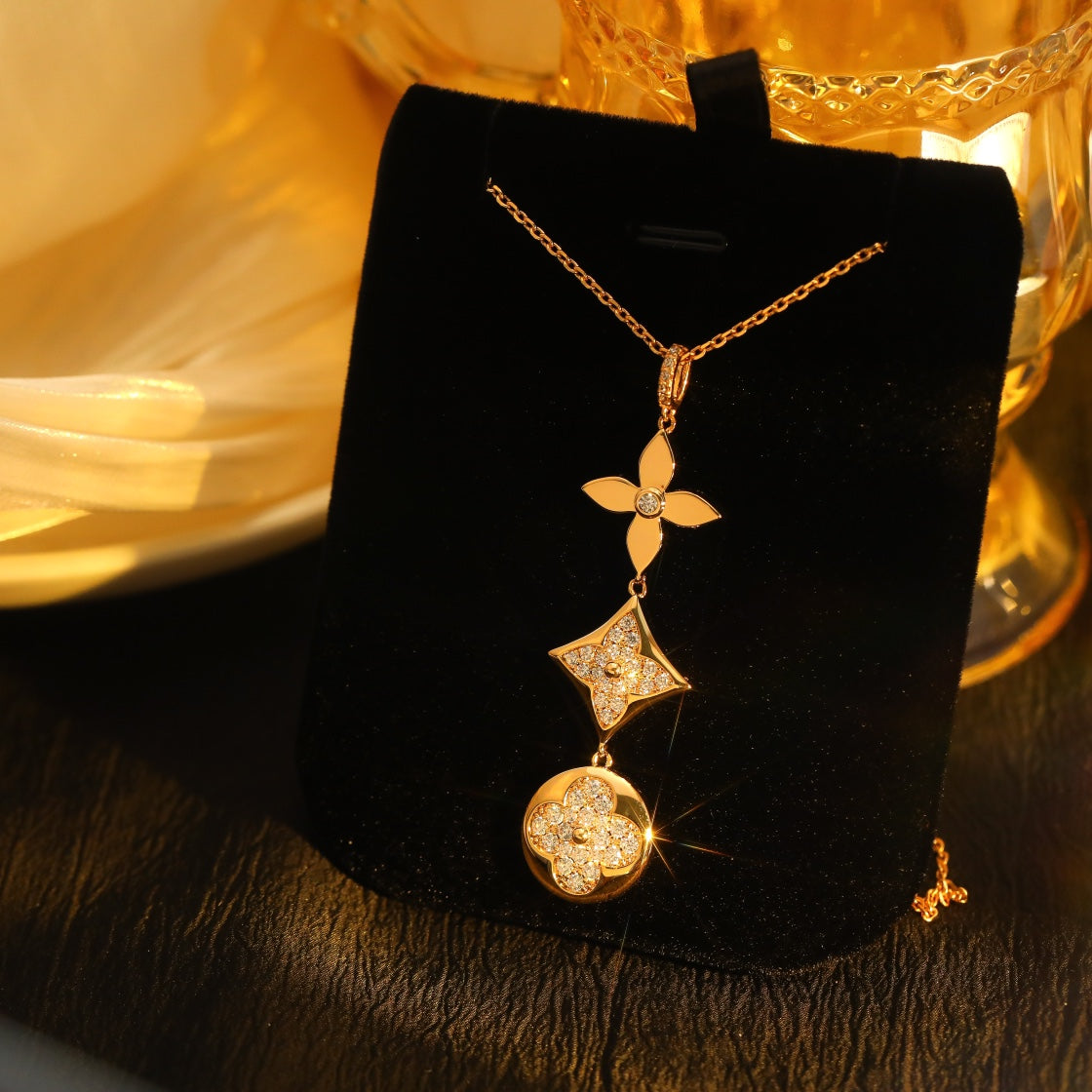 [⭐moonlume]STAR AND SUN DIAMOND PINK GOLD NECKLACE