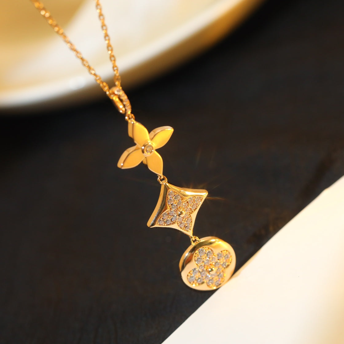 [⭐moonlume]STAR AND SUN DIAMOND PINK GOLD NECKLACE