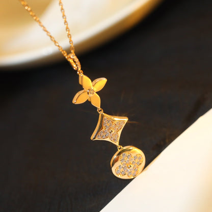 [⭐moonlume]STAR AND SUN DIAMOND PINK GOLD NECKLACE