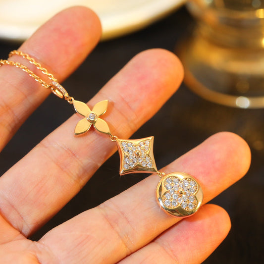 [⭐moonlume]STAR AND SUN DIAMOND PINK GOLD NECKLACE