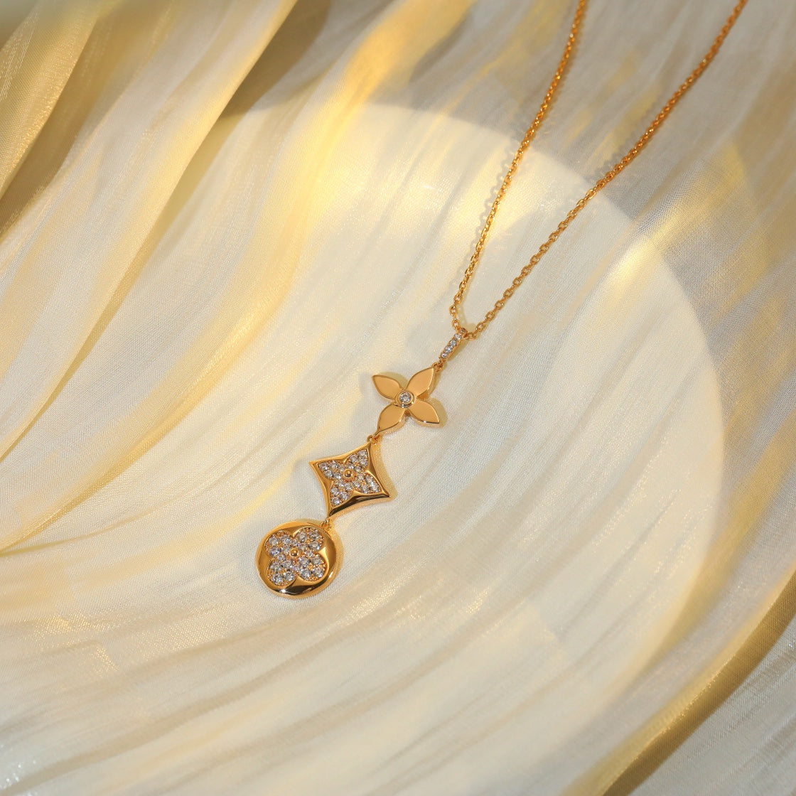 [⭐moonlume]STAR AND SUN DIAMOND PINK GOLD NECKLACE