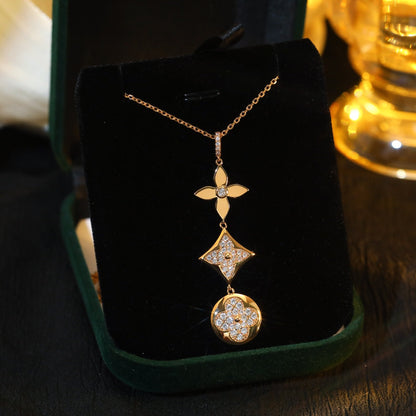 [⭐moonlume]STAR AND SUN DIAMOND PINK GOLD NECKLACE