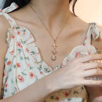 [⭐moonlume]STAR AND SUN DIAMOND PINK GOLD NECKLACE