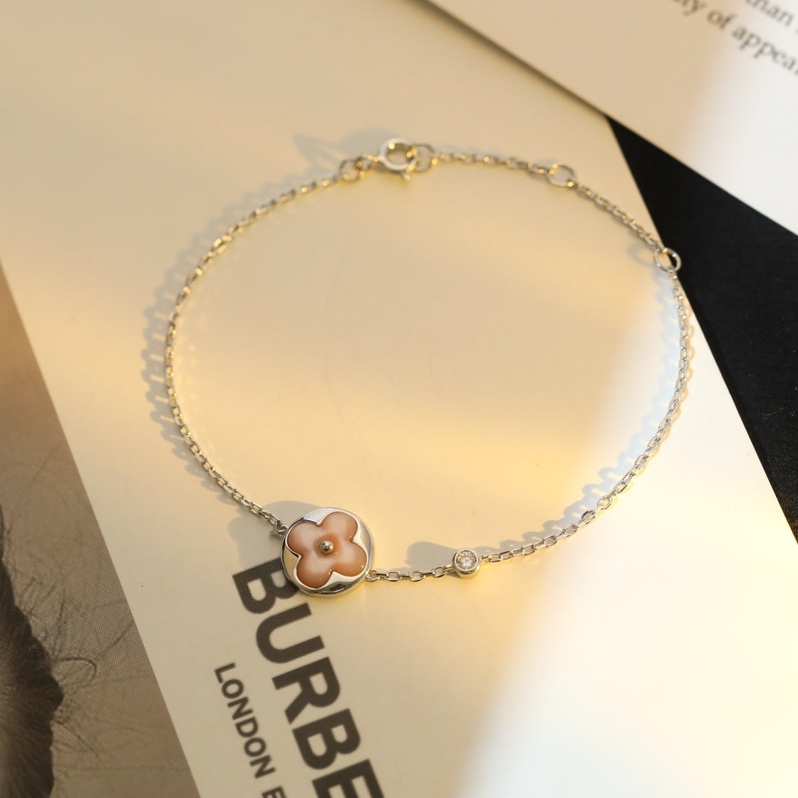 [⭐moonlume]SUN MOTIF PINK MOP SILVER BRACELET